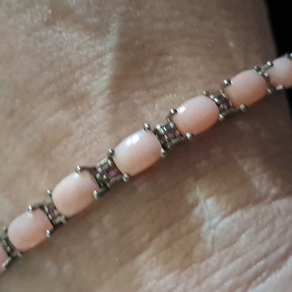 Peruvian Pink Opal & Orissa Rhodolite Garnet Tennis Link Style Bracelet. - Picture 11 of 11